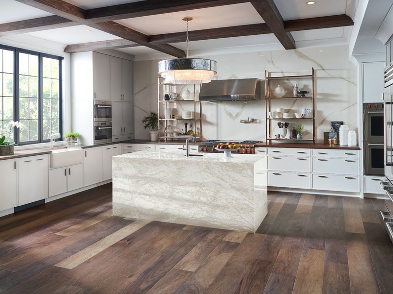 Kitchen with hardwood flooring from Wholesale Flooring and Blinds in Casper, WY